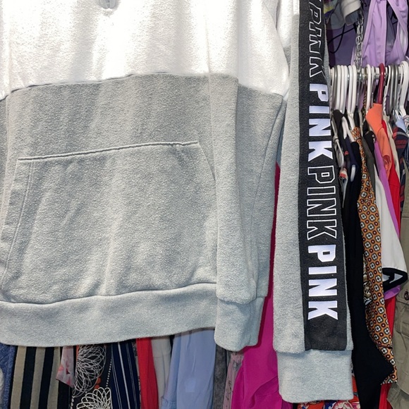 PINK white Gray Victoria secrets sweater pull over zip top very comfy size MED - Picture 4 of 8